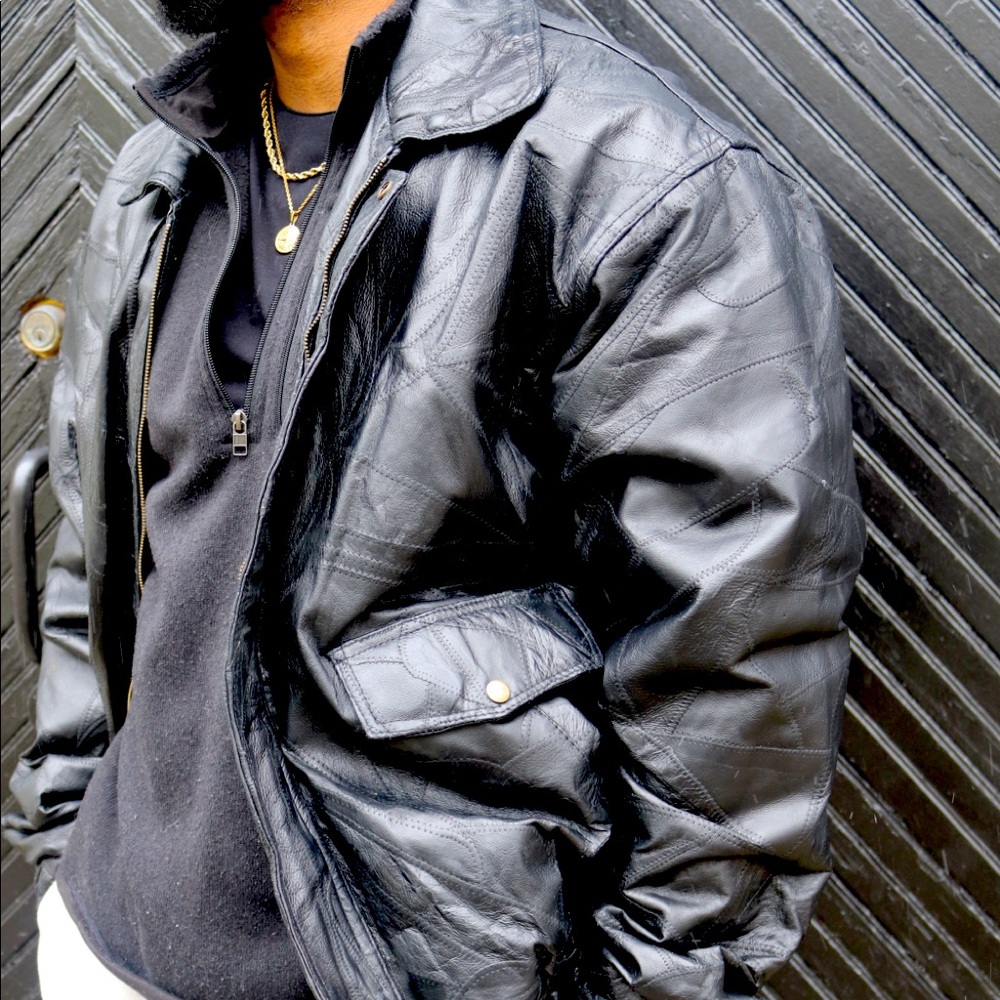 Authentic Spliced Italian Leather Jacket Black